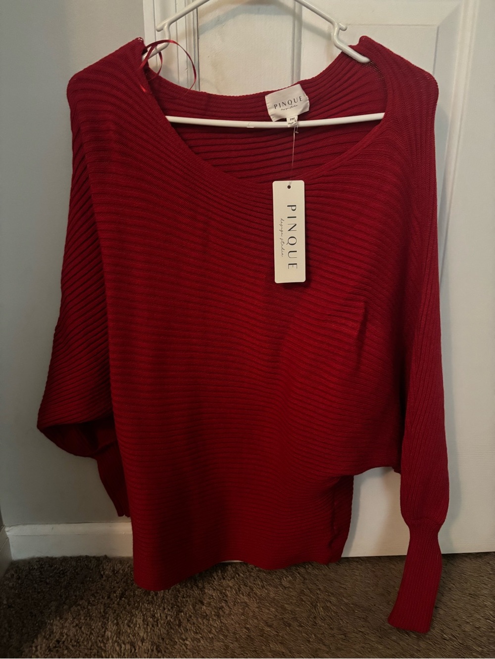 Pinque Red Ribbed Scoop Neck Sweater - Picture 6 of 6